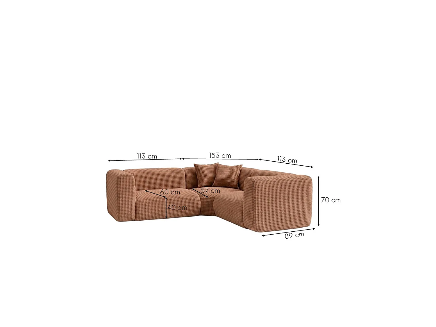 Canapé d’angle modulaire, Corner mini, tissu chenille Cremona, Marron clair, GRETA