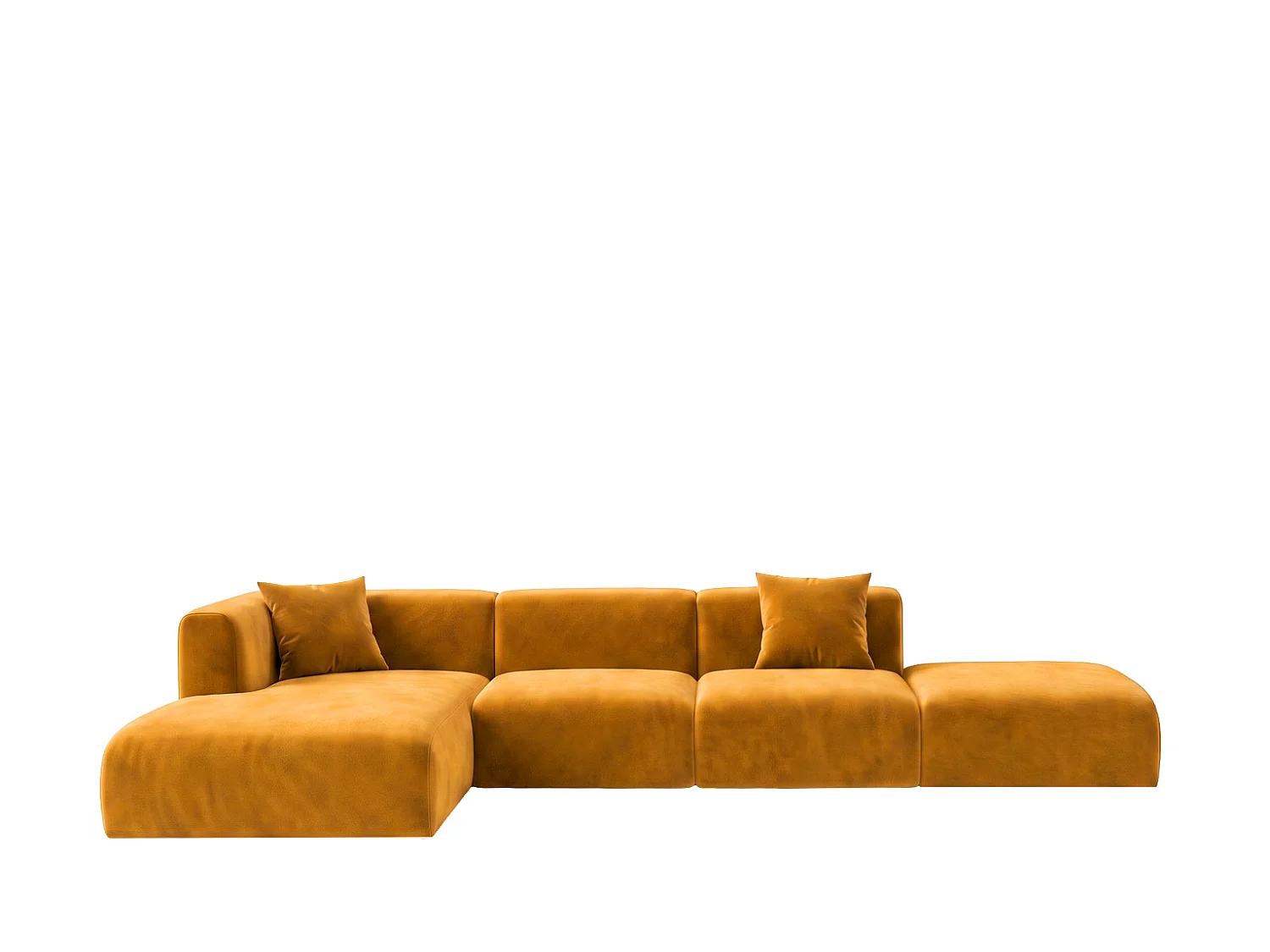 Canapé d'angle en L avec pouf, tissu velours Bluvel, Doré, Gauche, GRETA