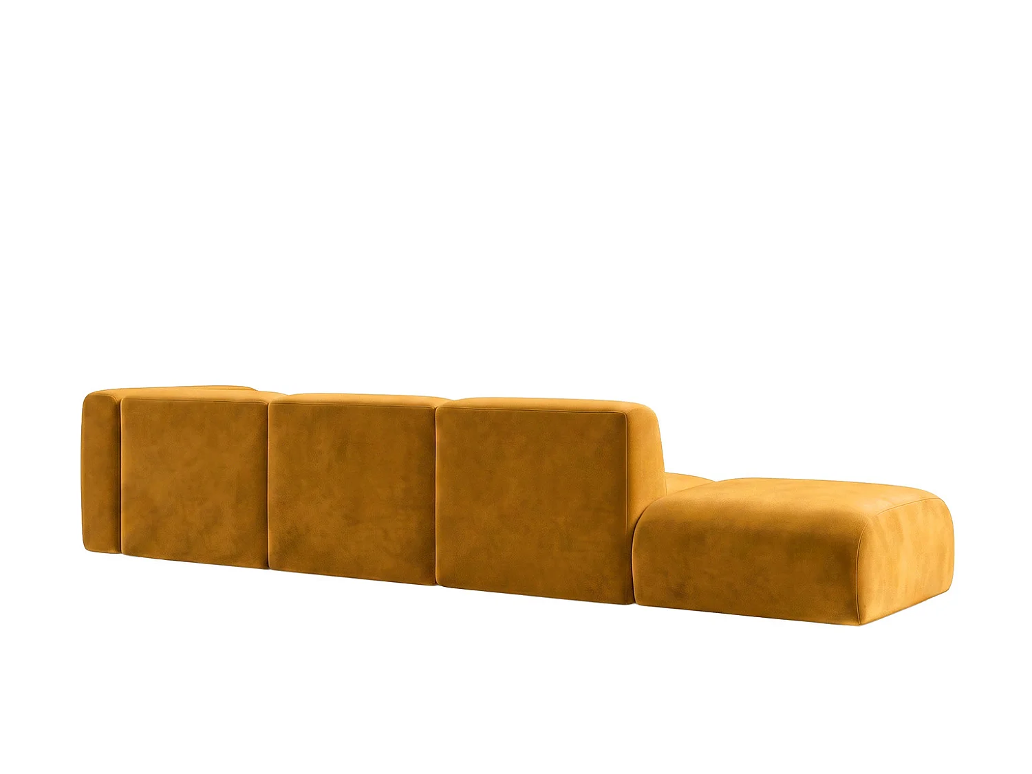 Canapé d'angle en L avec pouf, tissu velours Bluvel, Doré, Gauche, GRETA