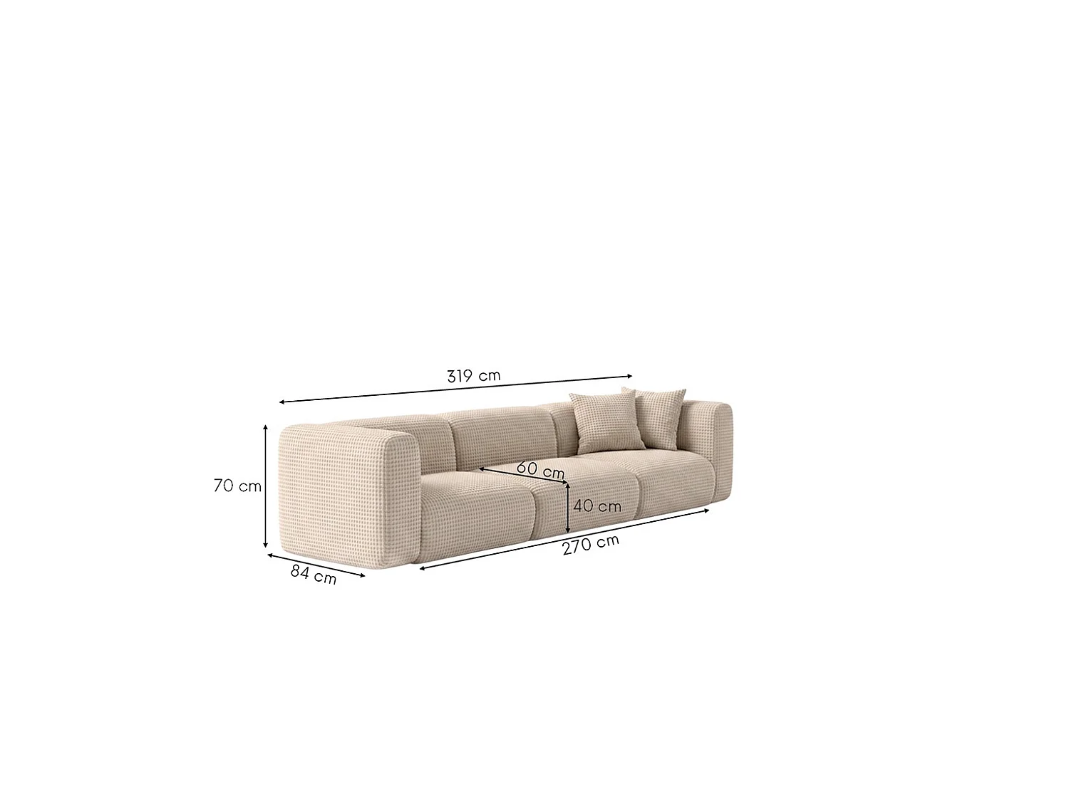 Sofa trzyosobowa, tkanina szenil Cremona, Kremowy, GRETA