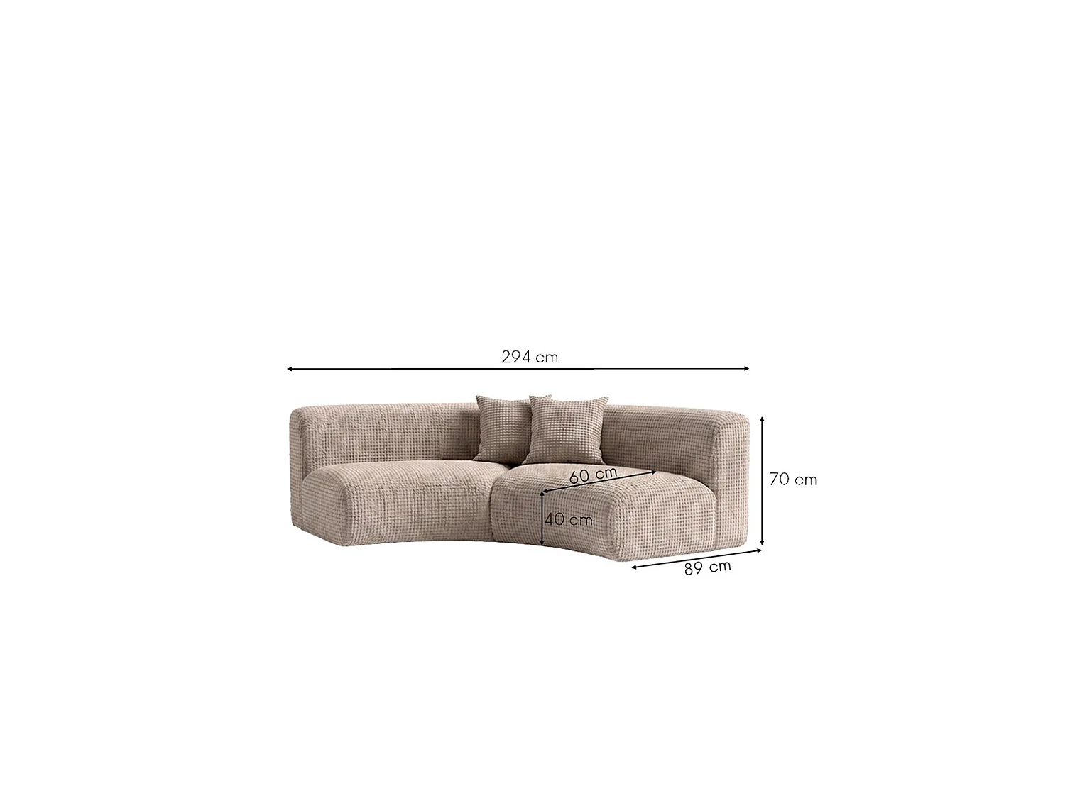 Afgeronde bank, chenillestof Cremona, Beige, GRETA