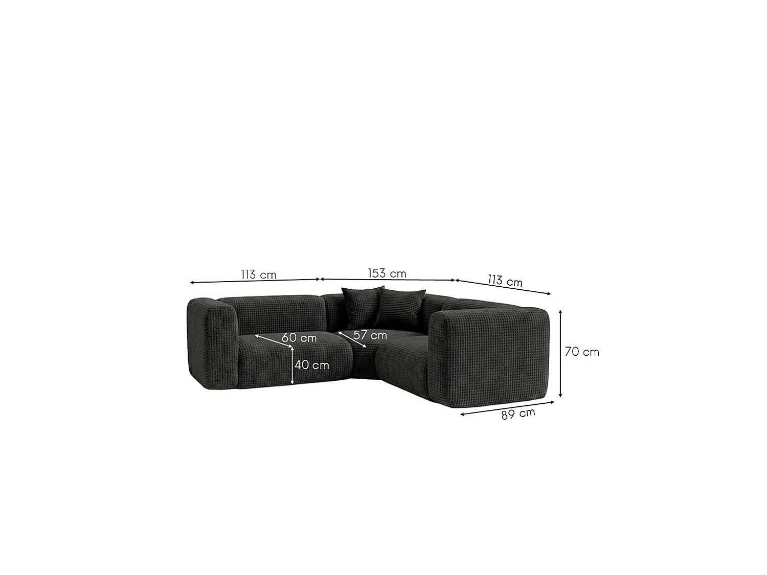 Canapé d’angle modulaire, Corner mini, tissu chenille Cremona, Anthracite, GRETA