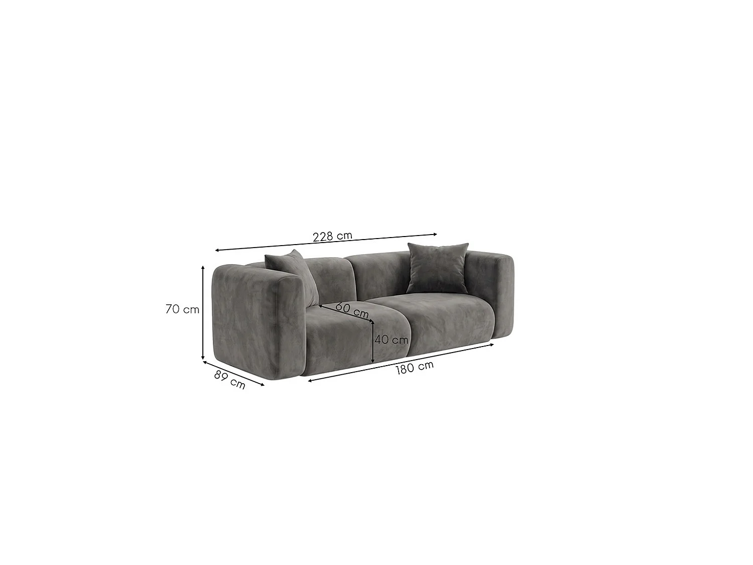 Sofa dwuosobowa, tkanina Velvet Bluvel, Popielaty, GRETA