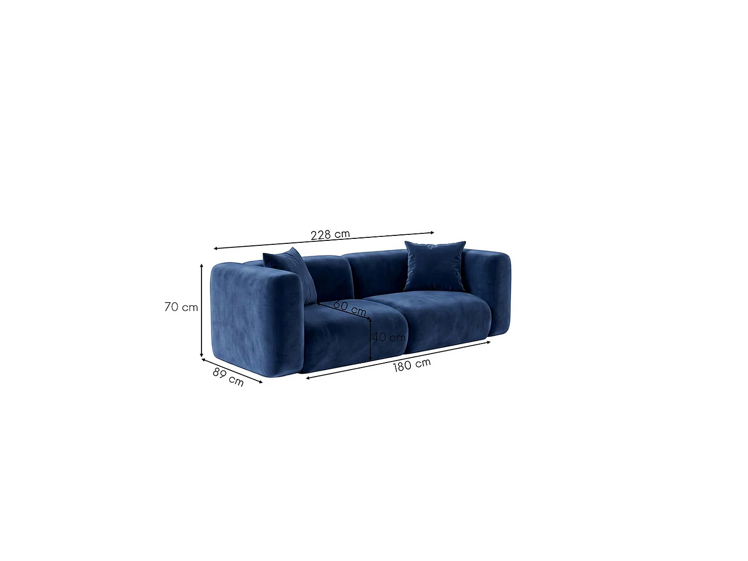 Divano 2 posti, tessuto Velvet Bluvel, Blu inchiostro, GRETA
