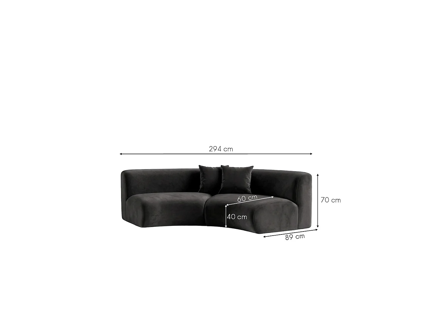 Sofa zaokrąglona, tkanina Velvet Bluvel, Czarny, GRETA