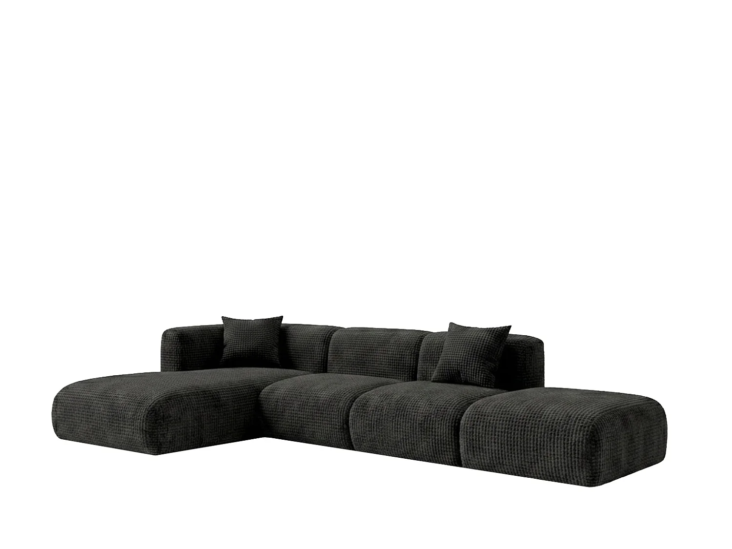 Canapé d’angle en L avec pouf, tissu chenille Cremona, Anthracite, Gauche, GRETA