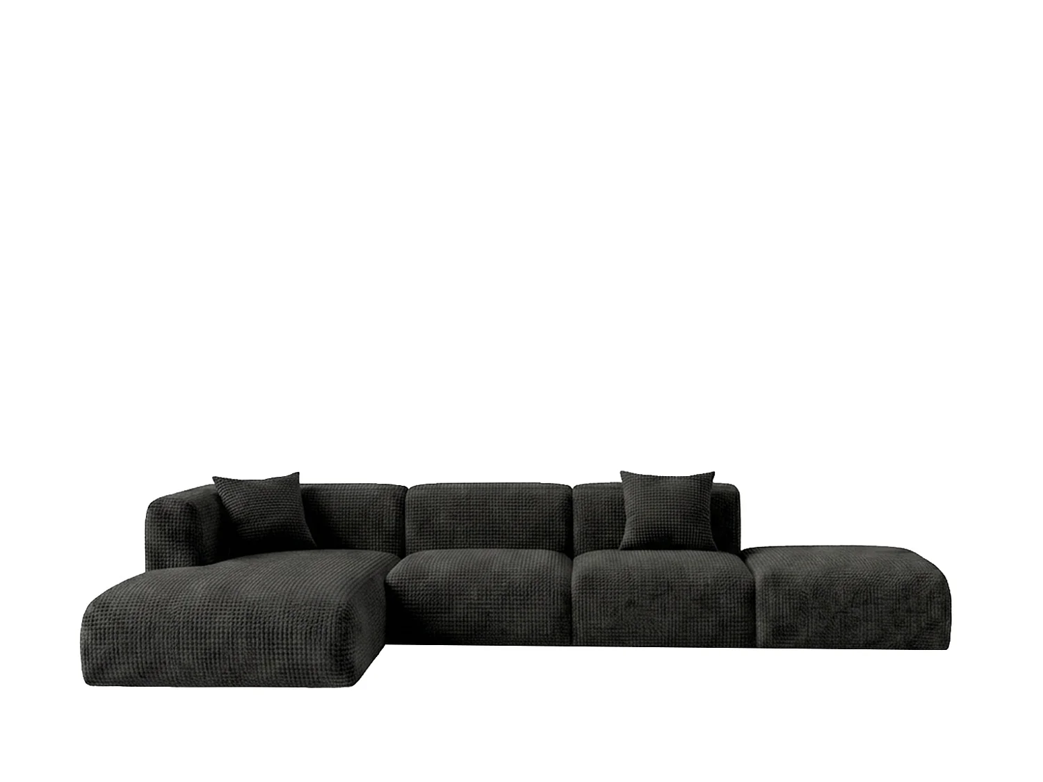 Canapé d’angle en L avec pouf, tissu chenille Cremona, Anthracite, Gauche, GRETA