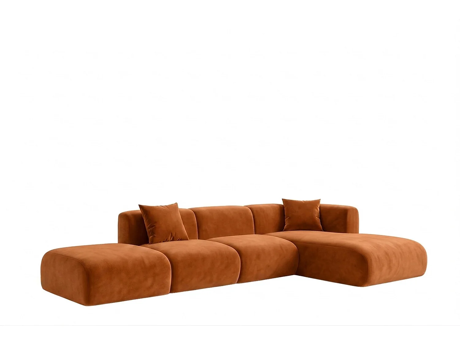 Canapé d'angle en L avec pouf, tissu velours Bluvel, Cannelle, Droite, GRETA