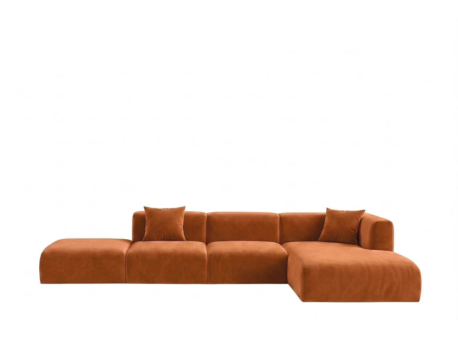 Canapé d'angle en L avec pouf, tissu velours Bluvel, Cannelle, Droite, GRETA