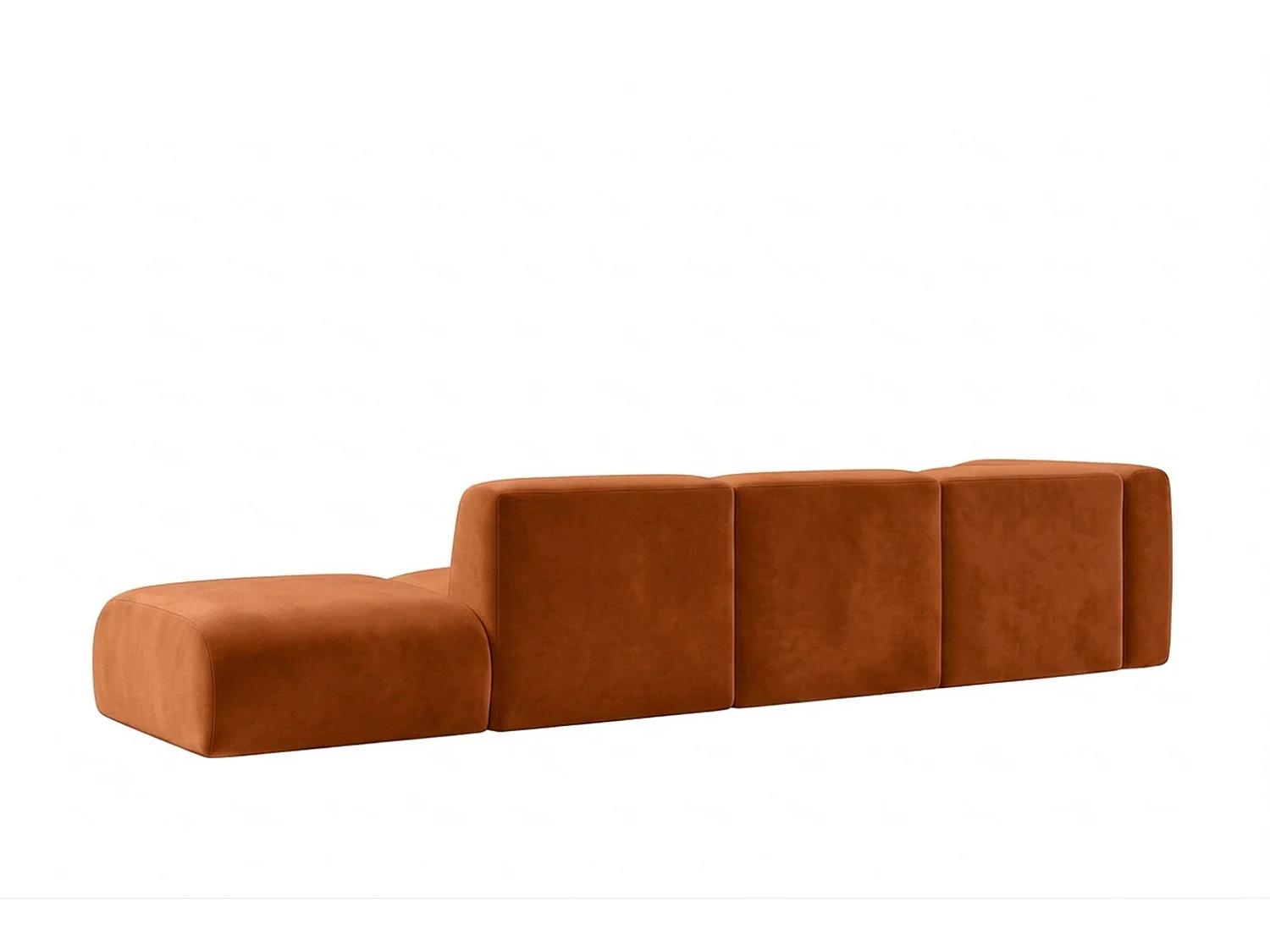 Canapé d'angle en L avec pouf, tissu velours Bluvel, Cannelle, Droite, GRETA