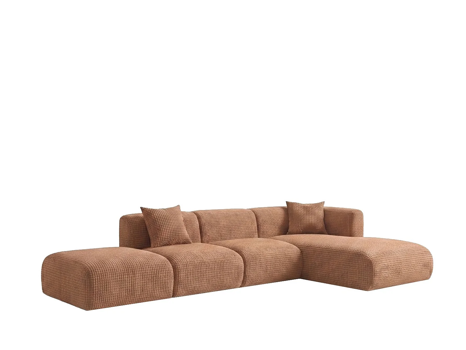 Canapé d’angle en L avec pouf, tissu chenille Cremona, Marron clair, Droit, GRETA