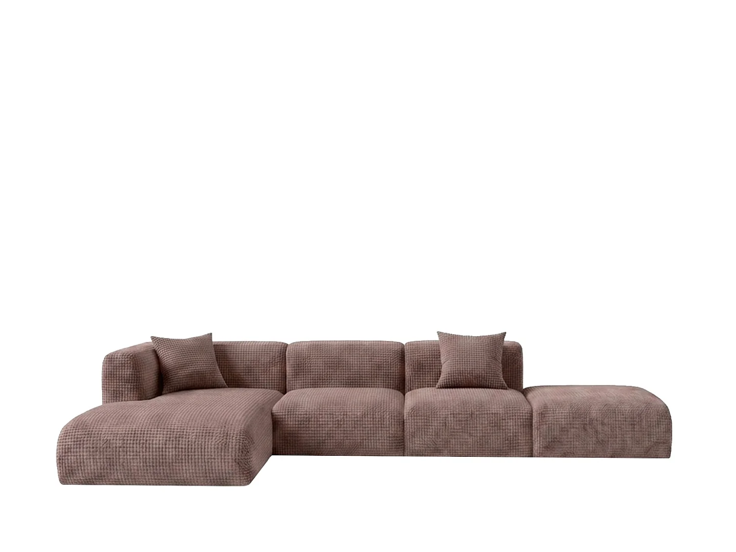 Canapé d’angle en L avec pouf, tissu chenille Cremona, Taupe, Gauche, GRETA