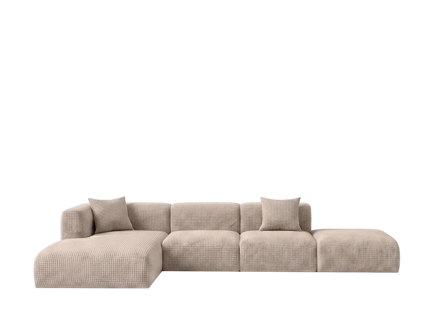 Canapé d’angle en L avec pouf, tissu chenille Cremona, Beige, Gauche, GRETA