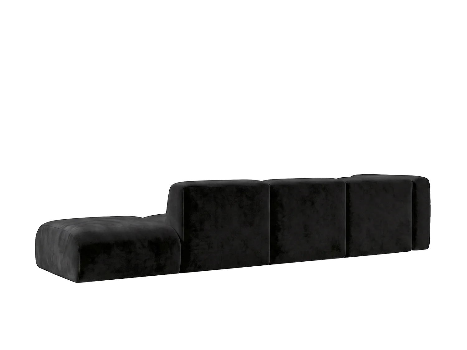 Canapé d'angle en L avec pouf, tissu velours Bluvel, Noir, Droite, GRETA