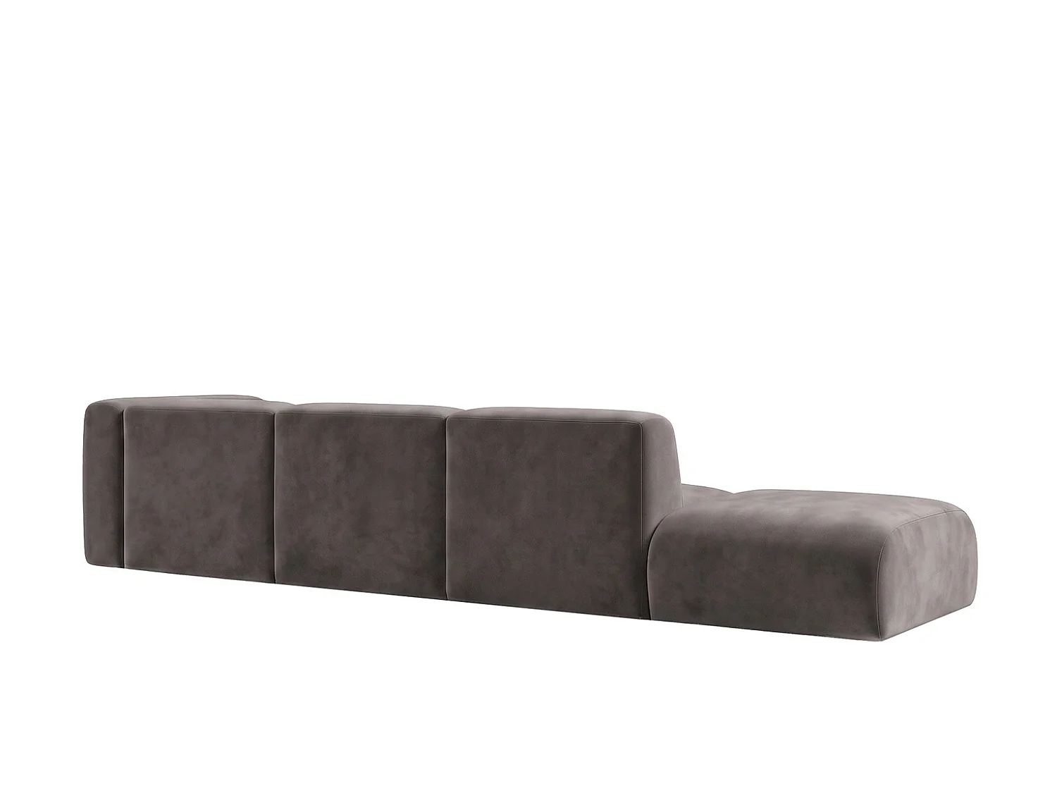 Canapé d'angle en L avec pouf, tissu velours Bluvel, Gris cendré, Gauche, GRETA