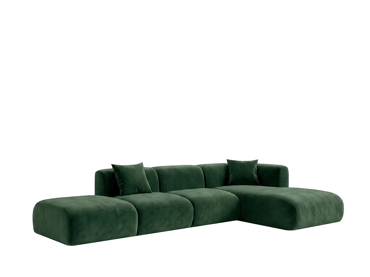 Canapé d'angle en L avec pouf, tissu velours Bluvel, Vert, Droite, GRETA