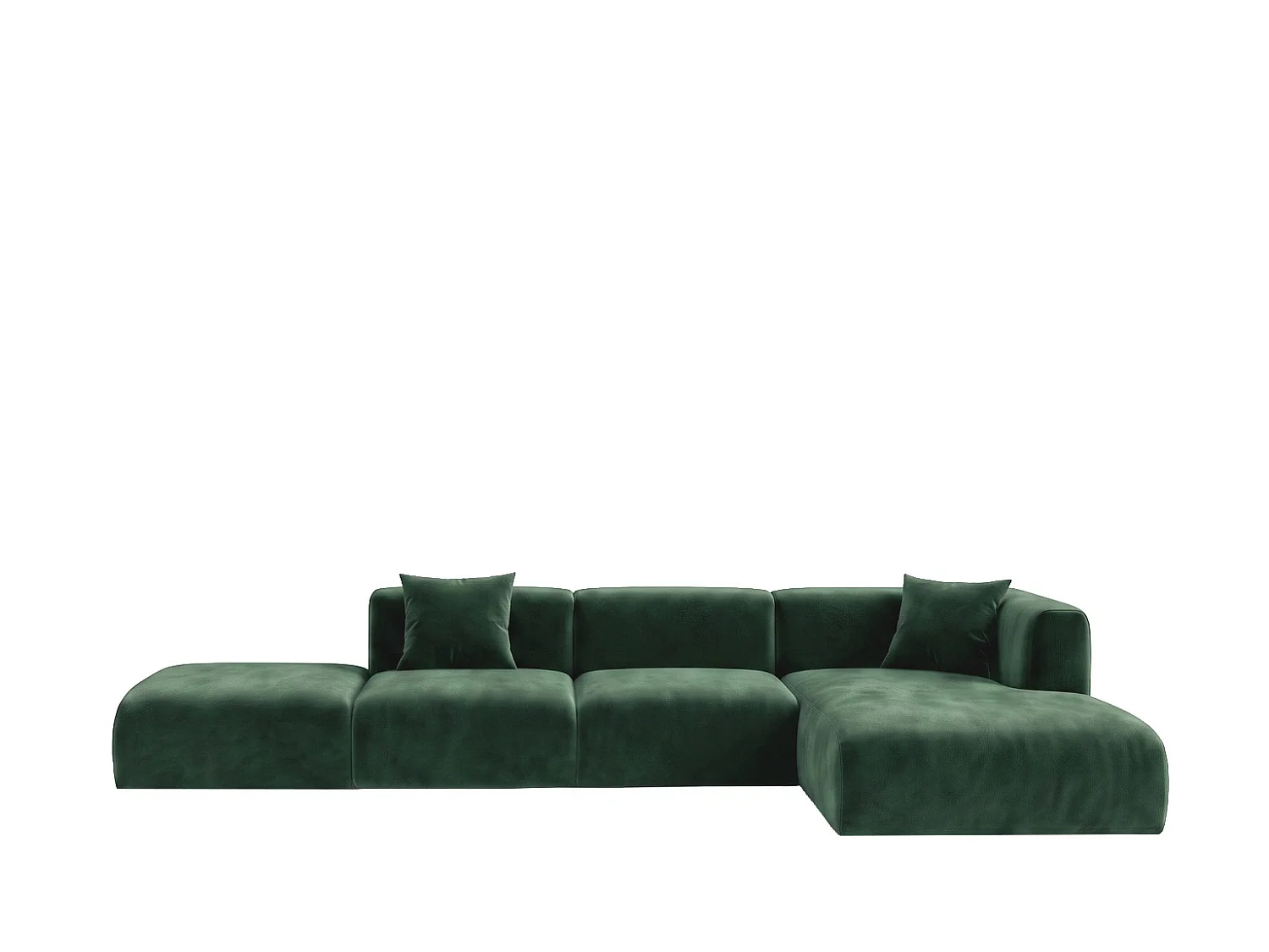 Canapé d'angle en L avec pouf, tissu velours Bluvel, Vert, Droite, GRETA