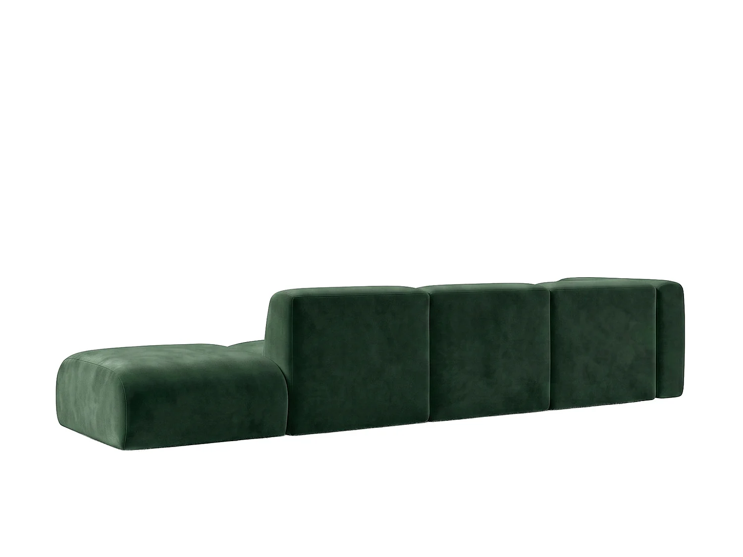 Canapé d'angle en L avec pouf, tissu velours Bluvel, Vert, Droite, GRETA