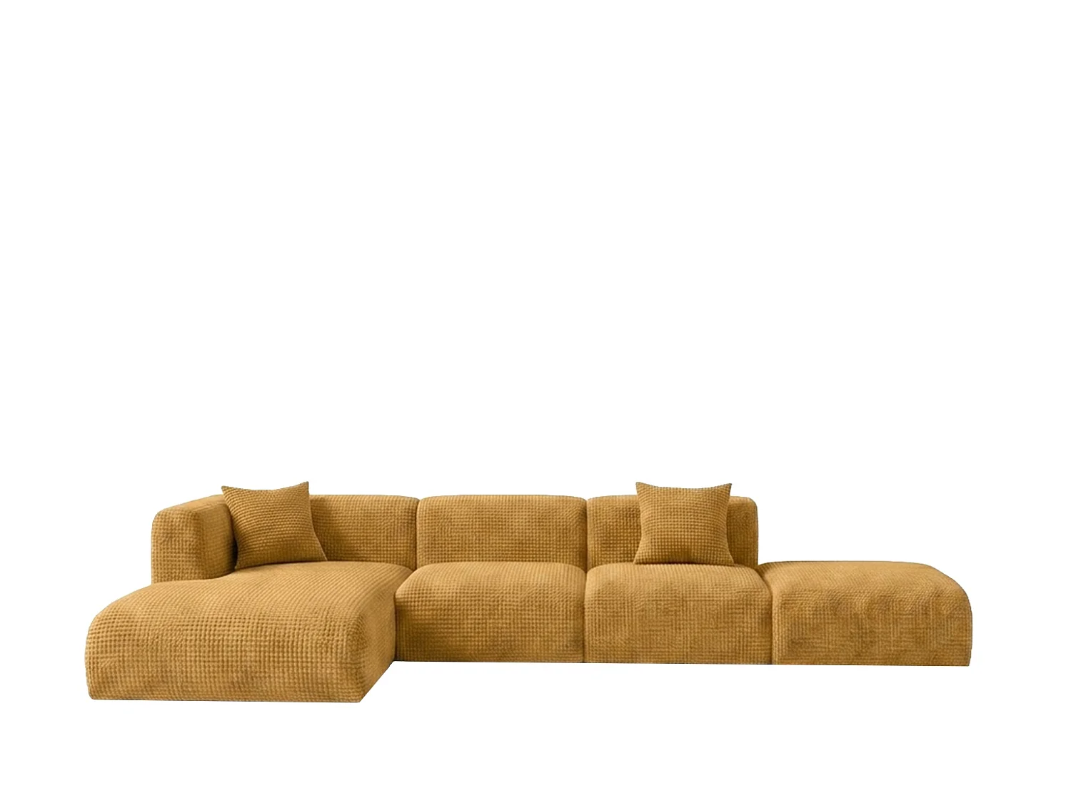 Canapé d’angle en L avec pouf, tissu chenille Cremona, Doré, Gauche, GRETA