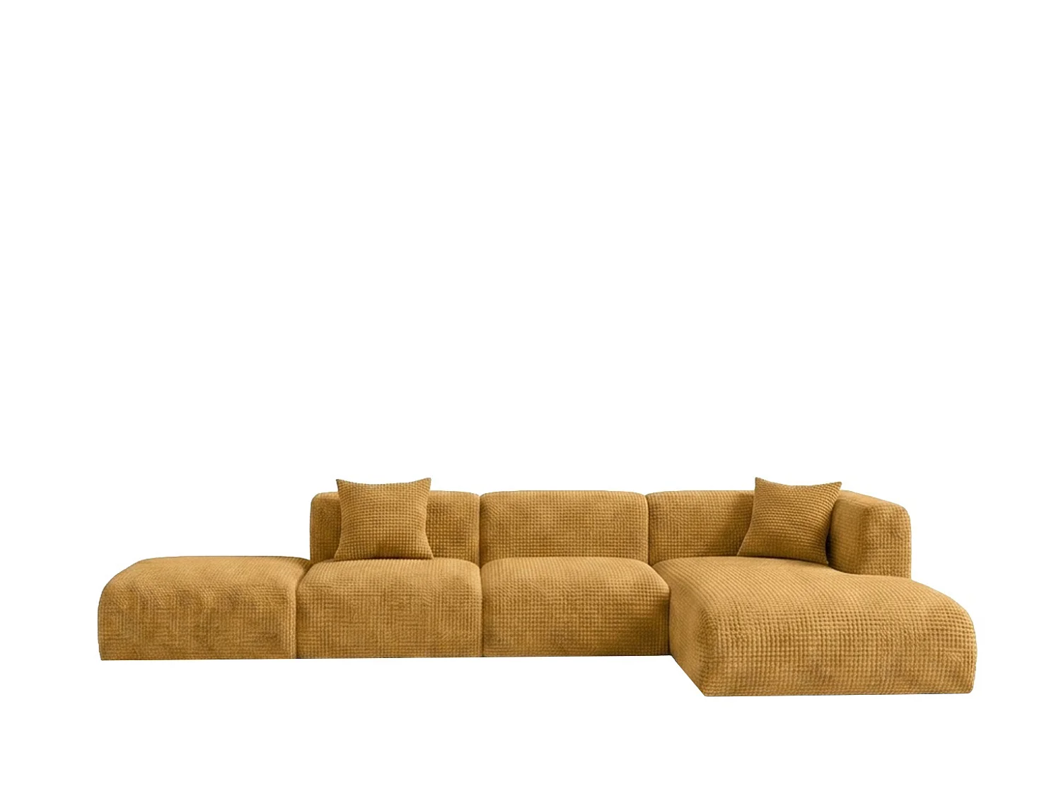 Canapé d’angle en L avec pouf, tissu chenille Cremona, Doré, Droit, GRETA