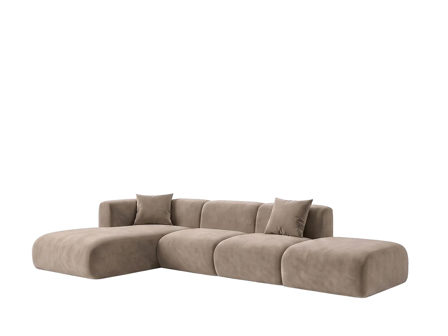 Canapé d'angle en L avec pouf, tissu velours Bluvel, Latte, Gauche, GRETA