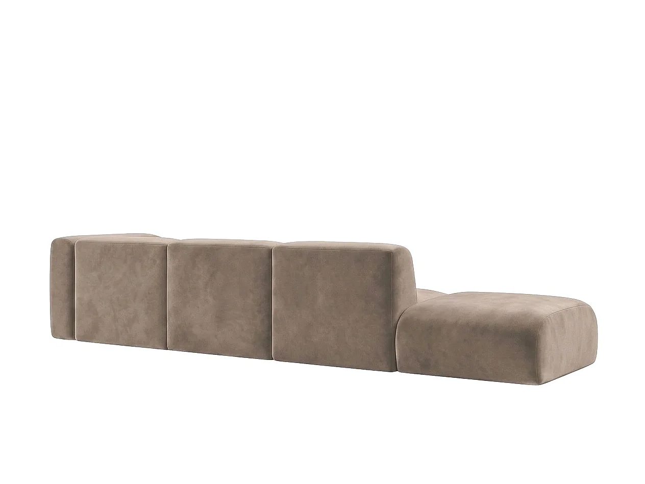 Canapé d'angle en L avec pouf, tissu velours Bluvel, Latte, Gauche, GRETA