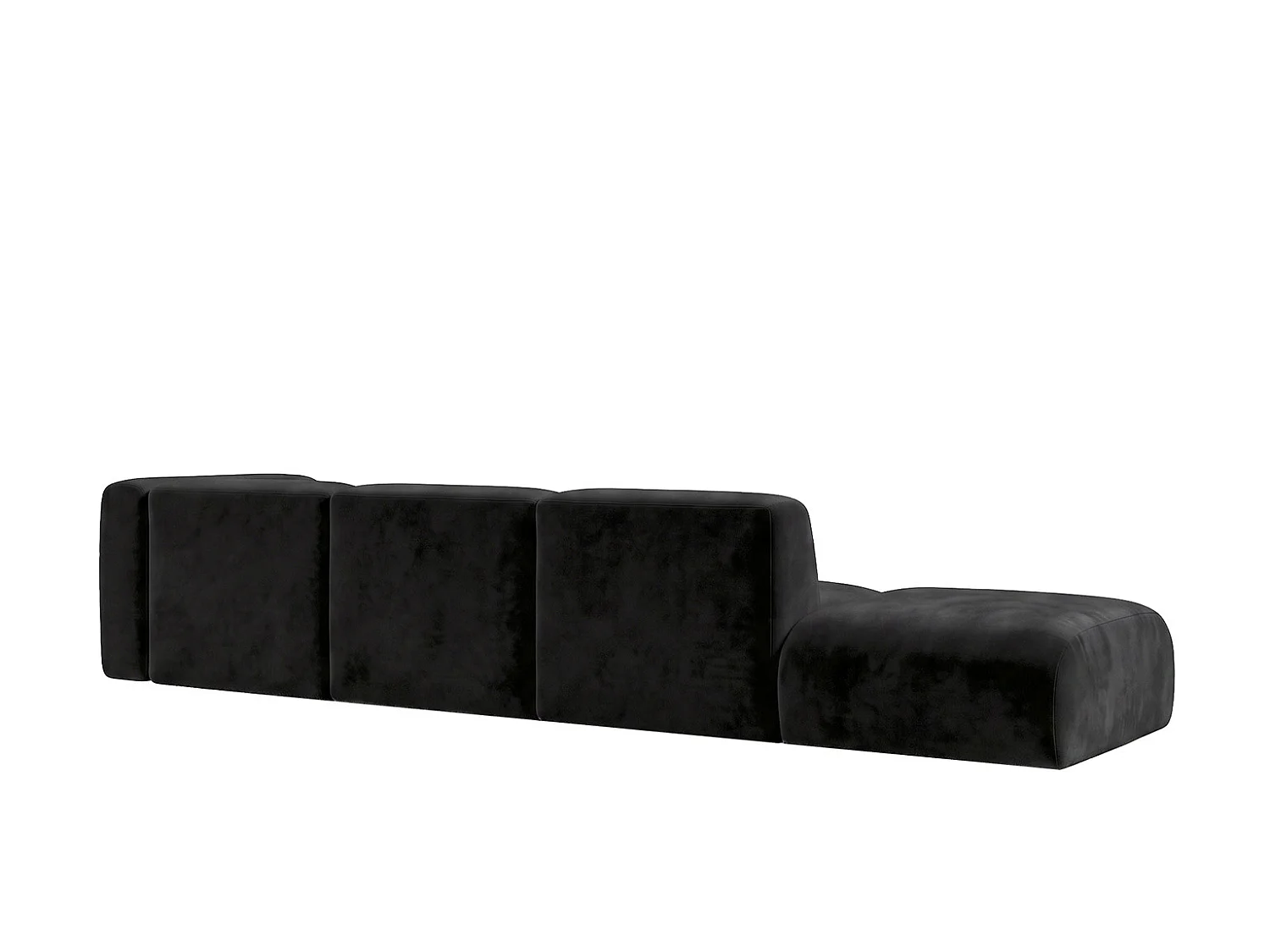 Canapé d'angle en L avec pouf, tissu velours Bluvel, Noir, Gauche, GRETA
