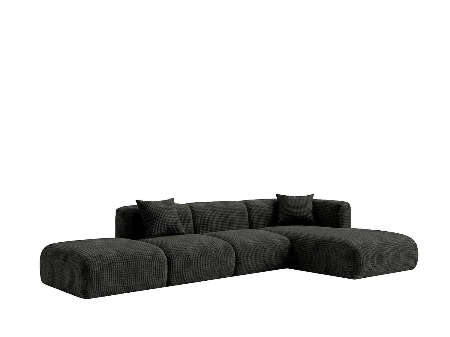 Canapé d’angle en L avec pouf, tissu chenille Cremona, Anthracite, Droit, GRETA