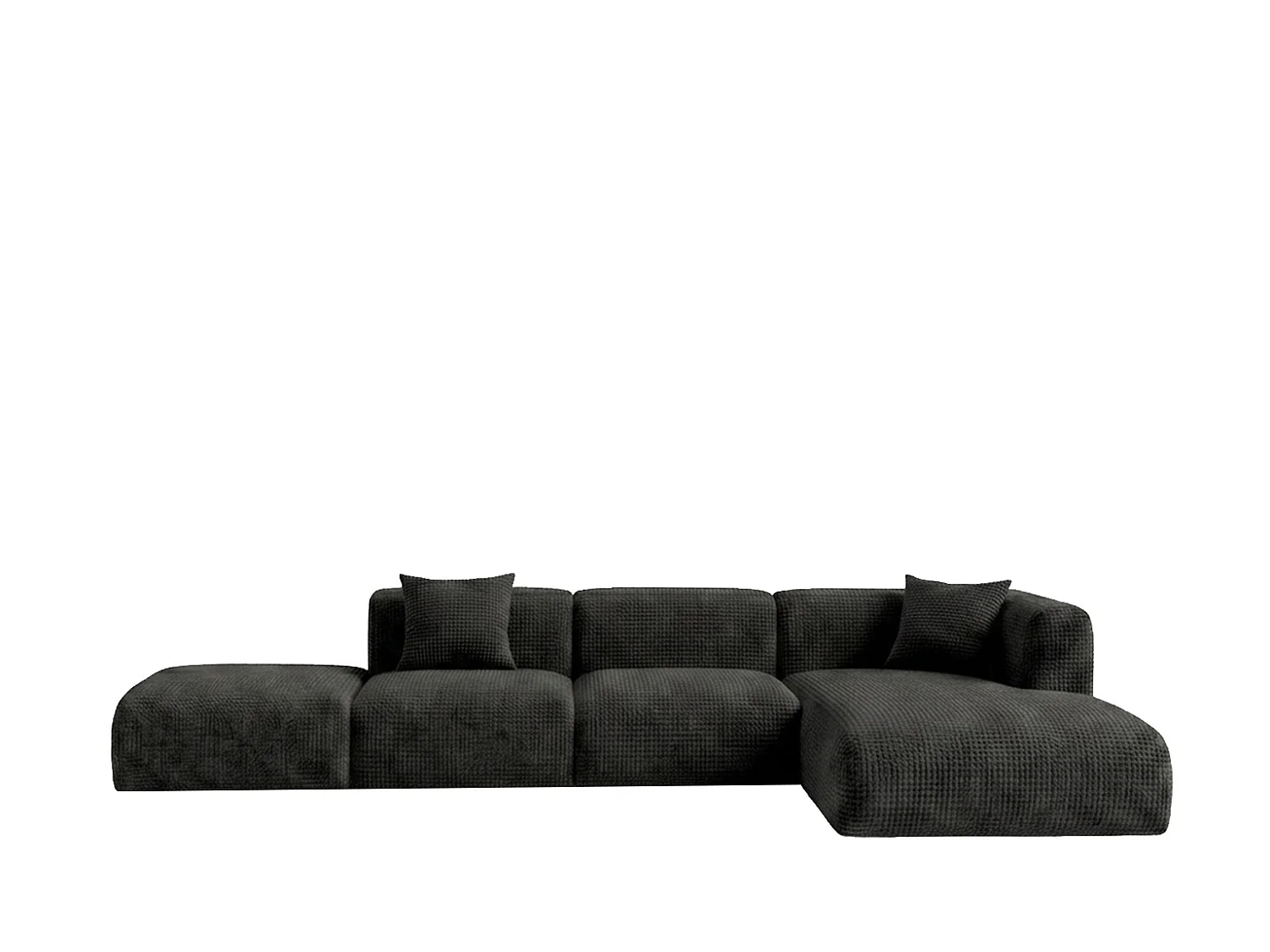 Canapé d’angle en L avec pouf, tissu chenille Cremona, Anthracite, Droit, GRETA