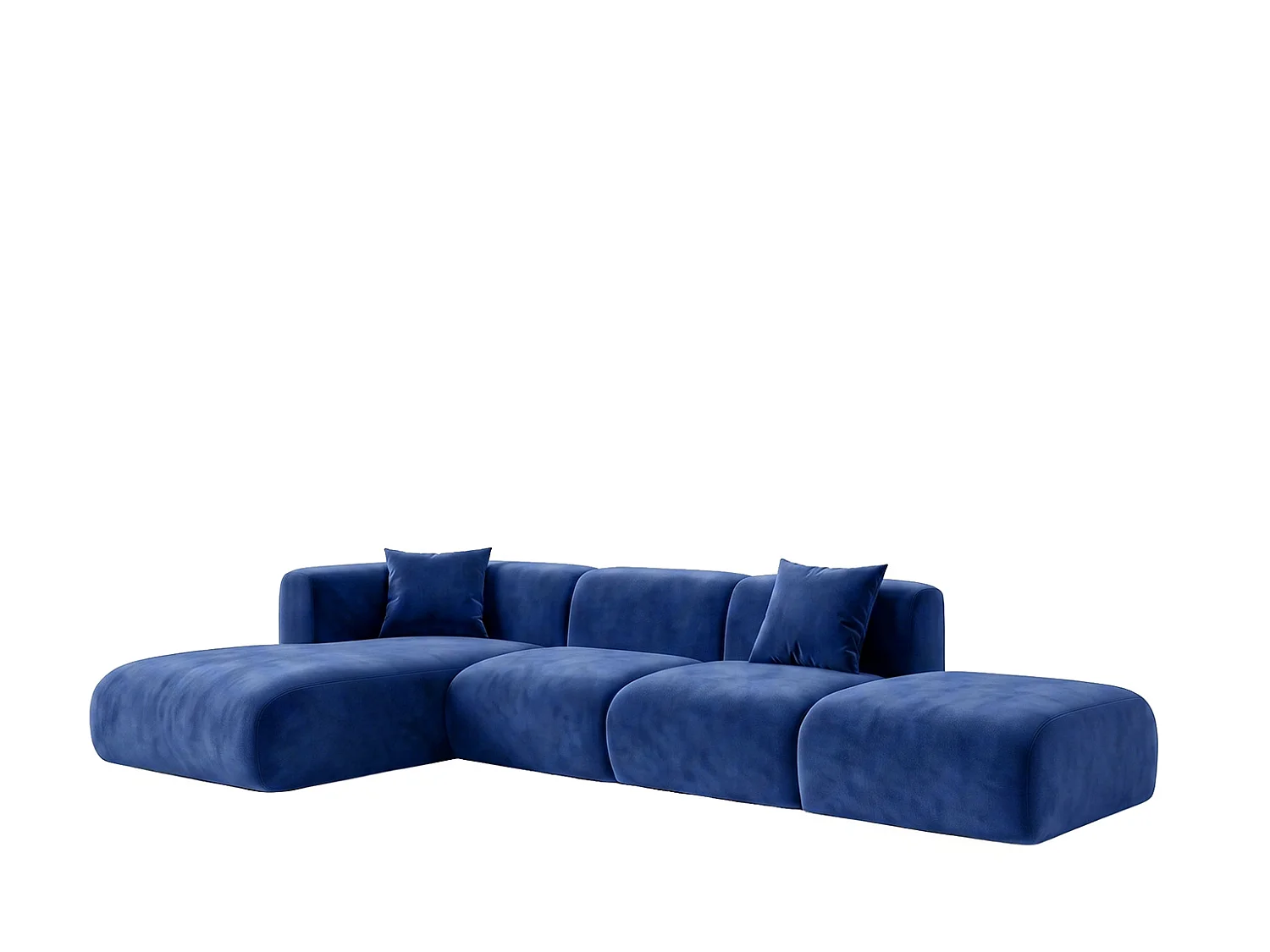 Canapé d'angle en L avec pouf, tissu velours Bluvel, Bleu encre, Gauche, GRETA