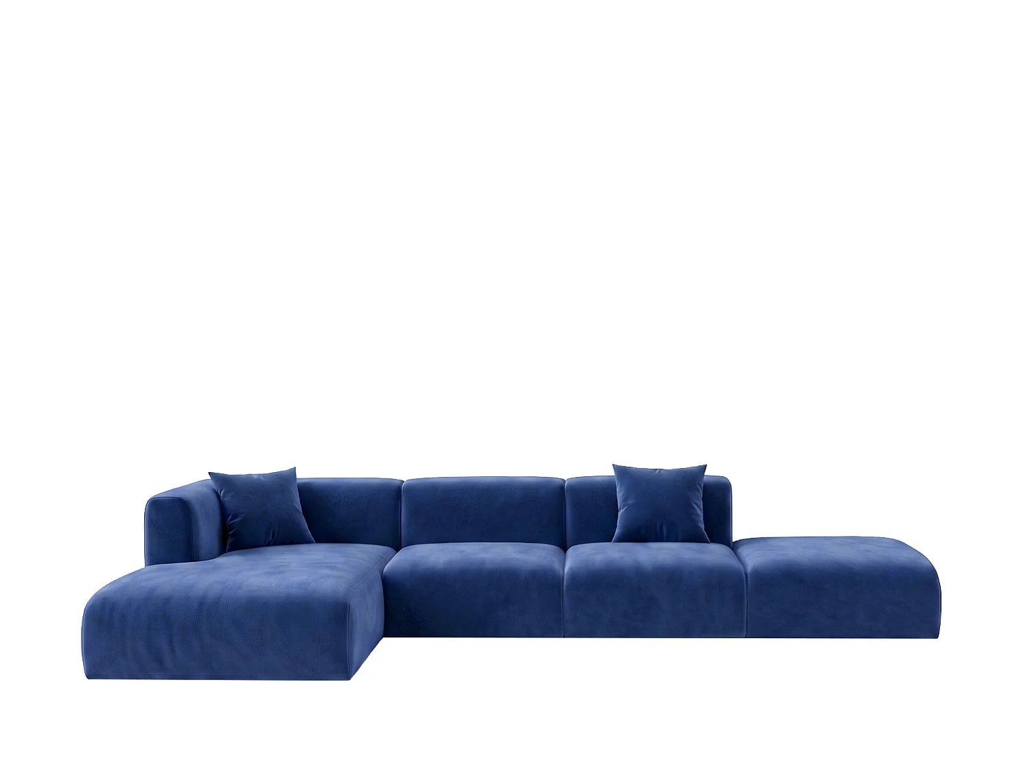 Canapé d'angle en L avec pouf, tissu velours Bluvel, Bleu encre, Gauche, GRETA