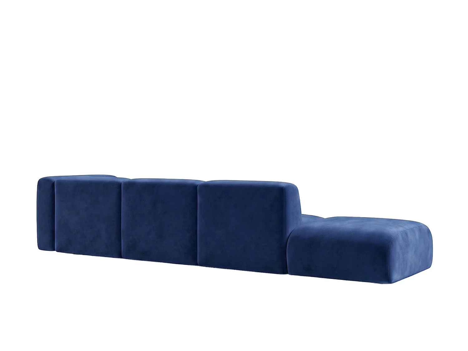Canapé d'angle en L avec pouf, tissu velours Bluvel, Bleu encre, Gauche, GRETA