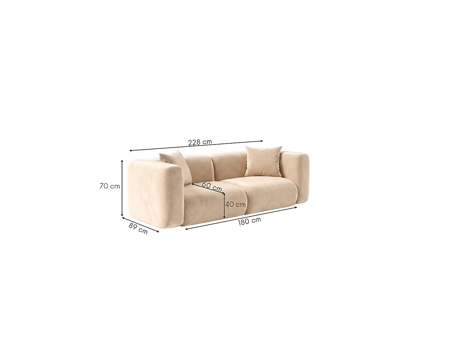 Sofa dwuosobowa, tkanina Velvet Bluvel, Kremowy, GRETA