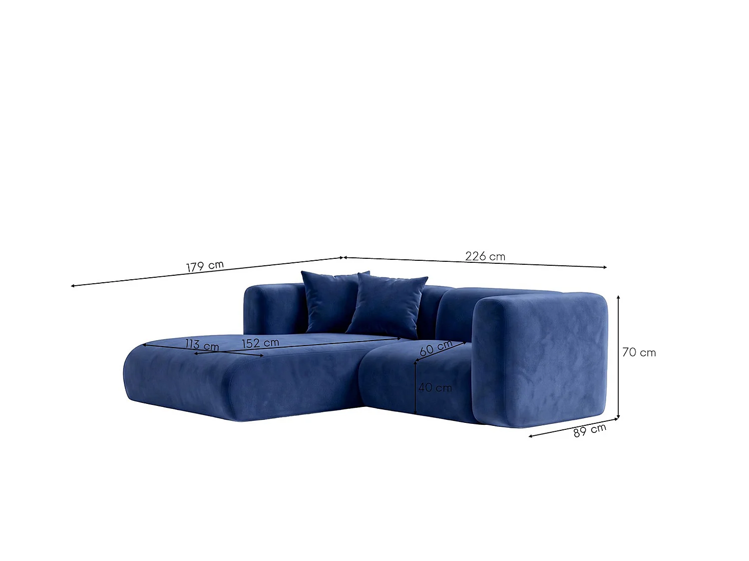 Narożnik w kształcie L mini, tkanina Velvet Bluvel, Atramentowy, Lewy, GRETA