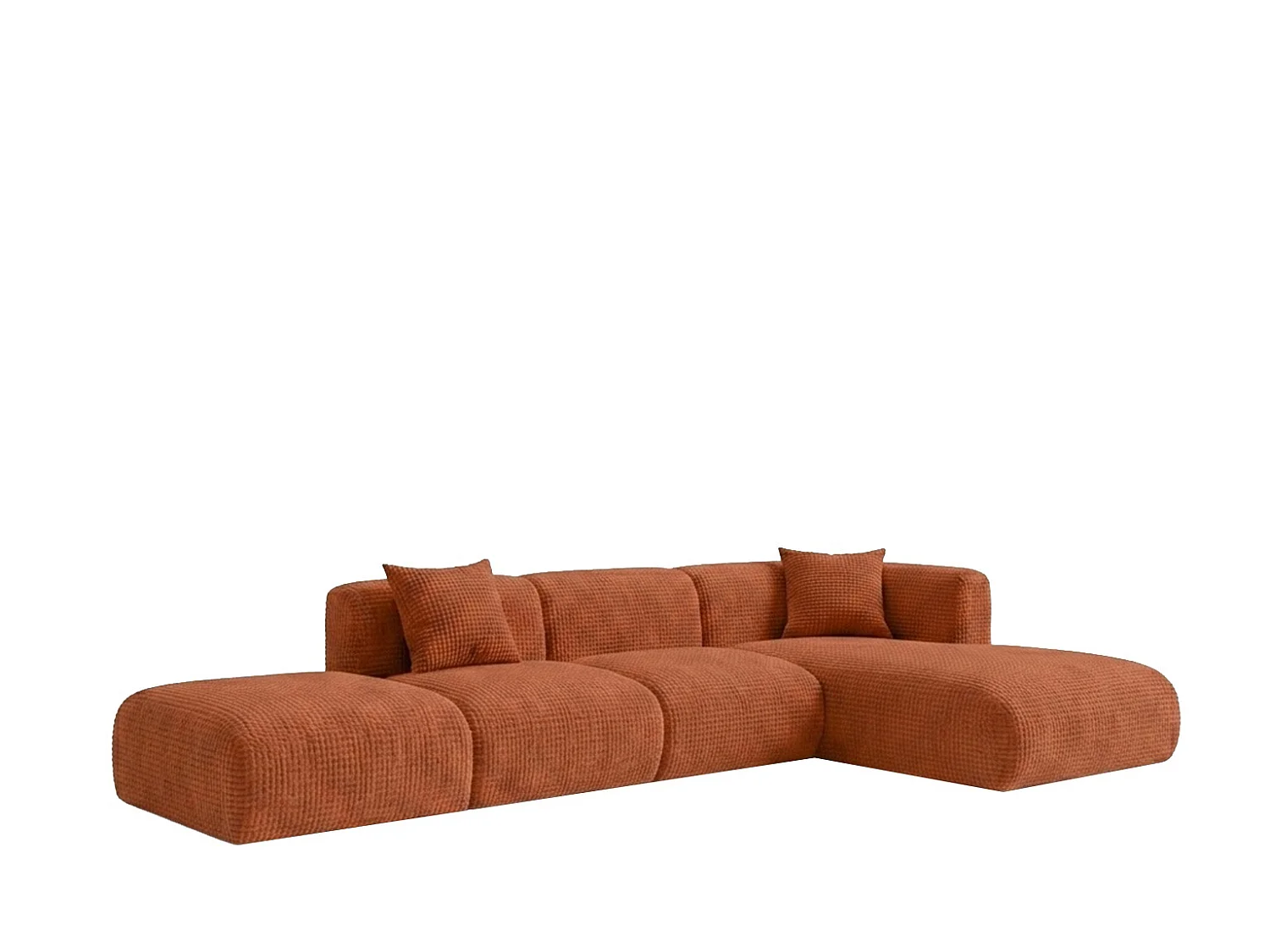 Canapé d’angle en L avec pouf, tissu chenille Cremona, Cuivre, Droit, GRETA