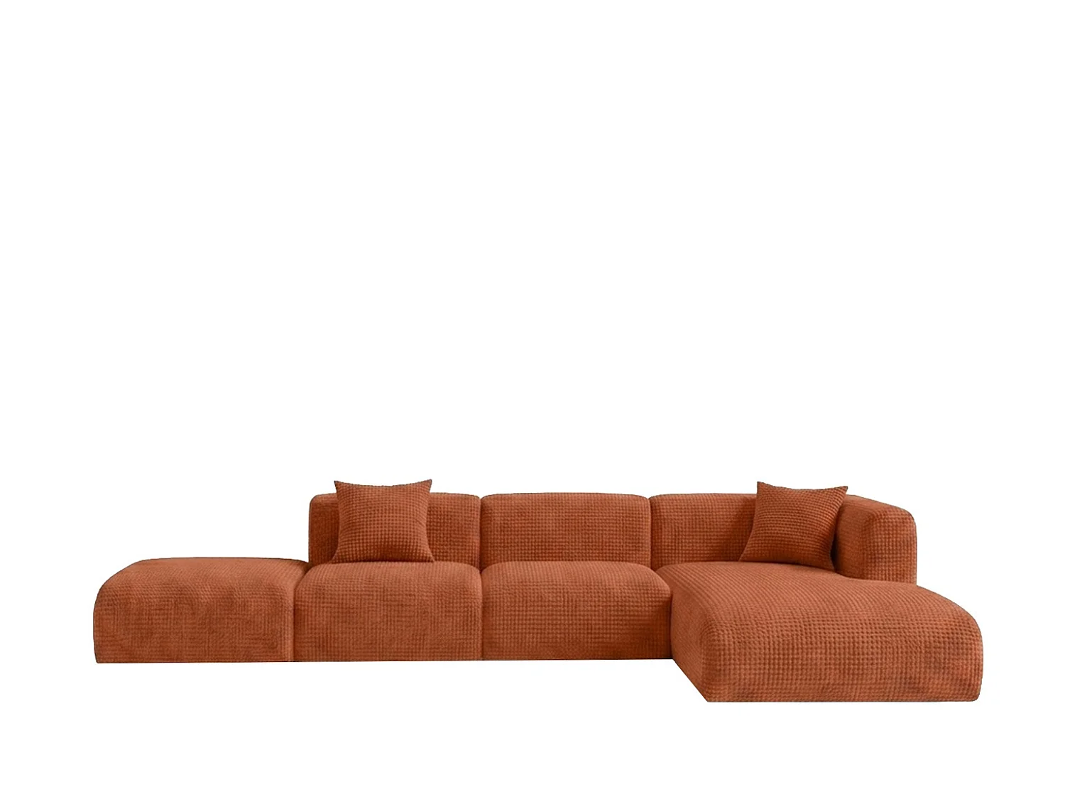 Canapé d’angle en L avec pouf, tissu chenille Cremona, Cuivre, Droit, GRETA
