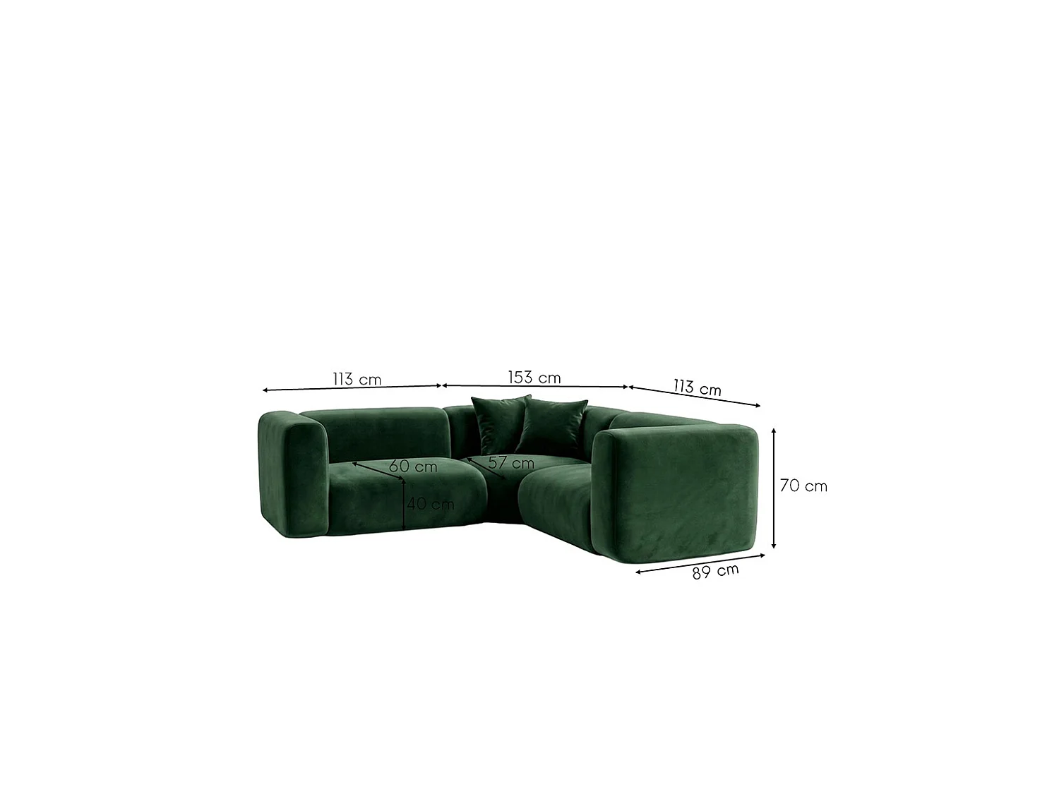 Narożnik modułowy, Corner mini, tkanina Velvet Bluvel, Zielony, GRETA