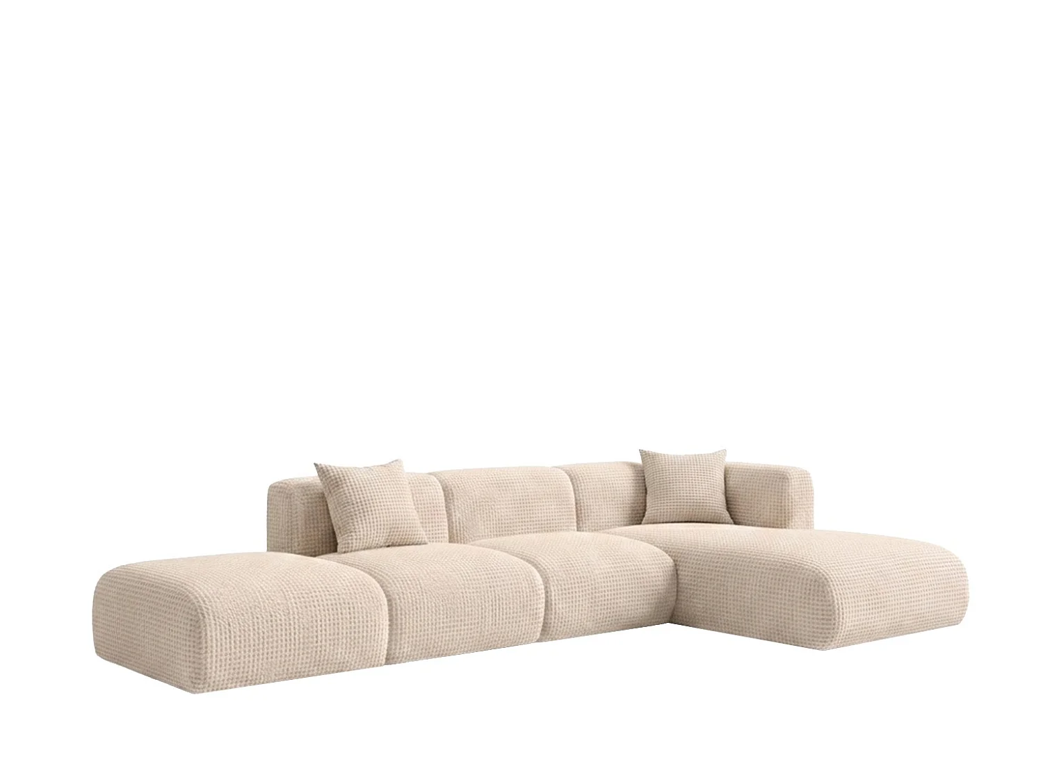 Canapé d’angle en L avec pouf, tissu chenille Cremona, Crème, Droit, GRETA