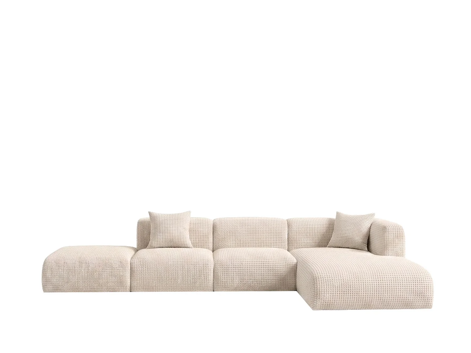 Canapé d’angle en L avec pouf, tissu chenille Cremona, Crème, Droit, GRETA
