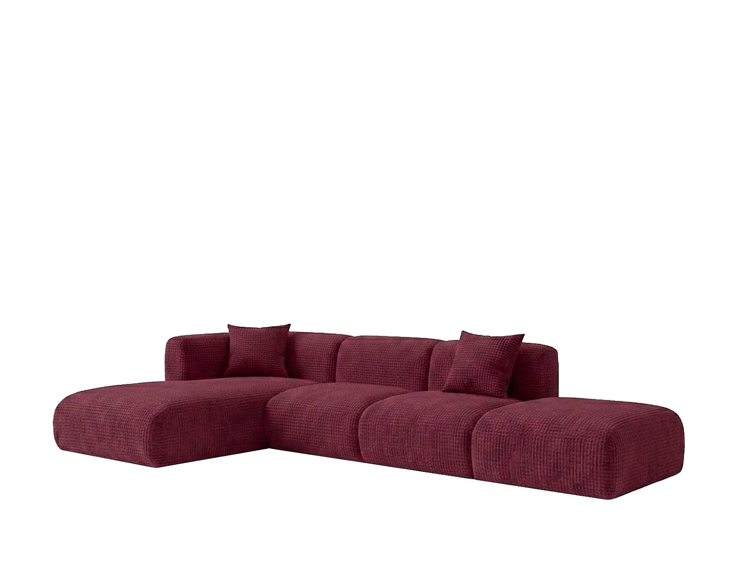 Canapé d’angle en L avec pouf, tissu chenille Cremona, Bordeaux, Gauche, GRETA