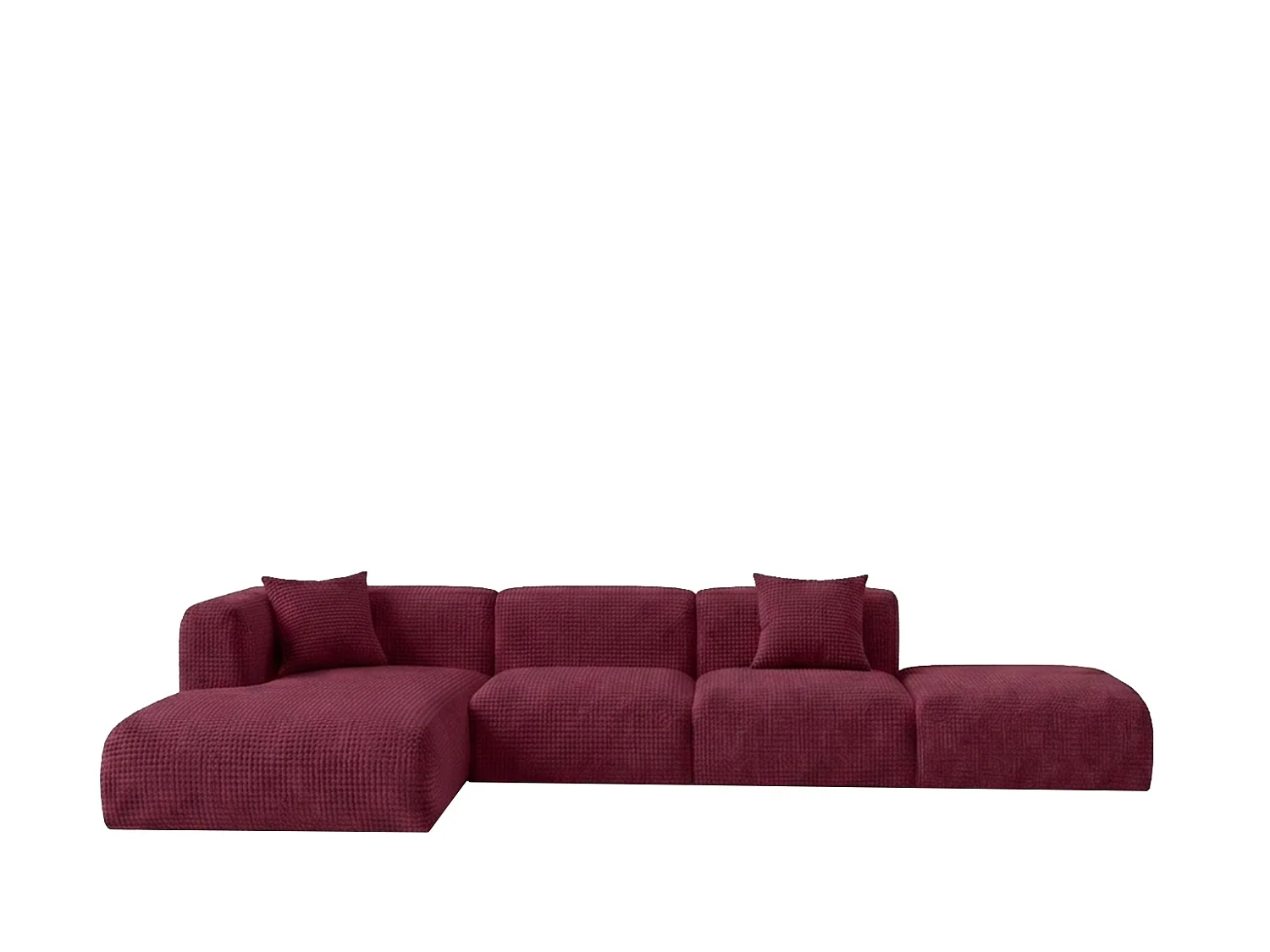 Canapé d’angle en L avec pouf, tissu chenille Cremona, Bordeaux, Gauche, GRETA