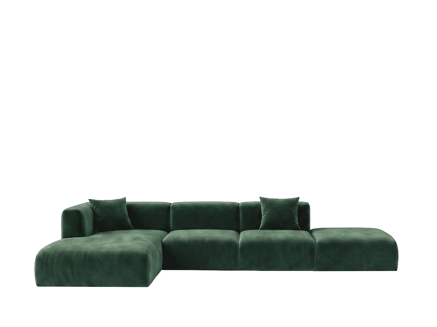 Canapé d'angle en L avec pouf, tissu velours Bluvel, Vert, Gauche, GRETA