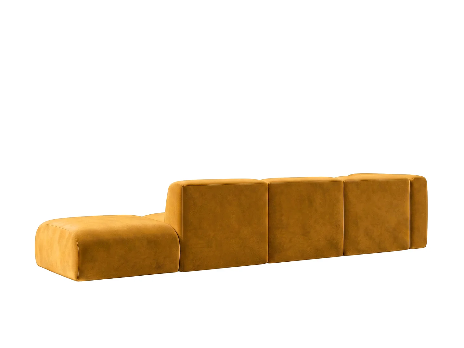 Canapé d'angle en L avec pouf, tissu velours Bluvel, Doré, Droite, GRETA