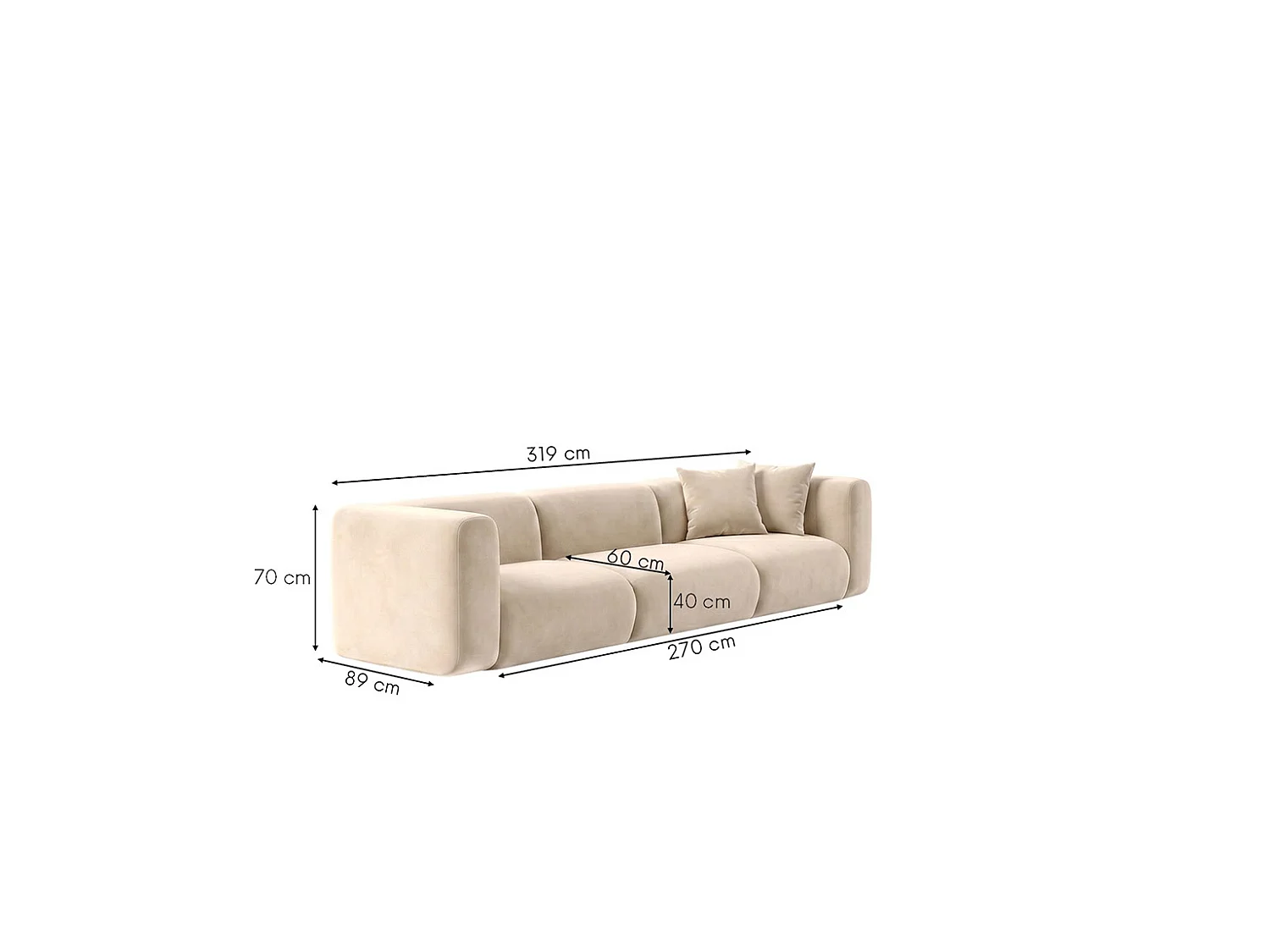 Sofa trzyosobowa, tkanina Velvet Bluvel, Kremowy, GRETA