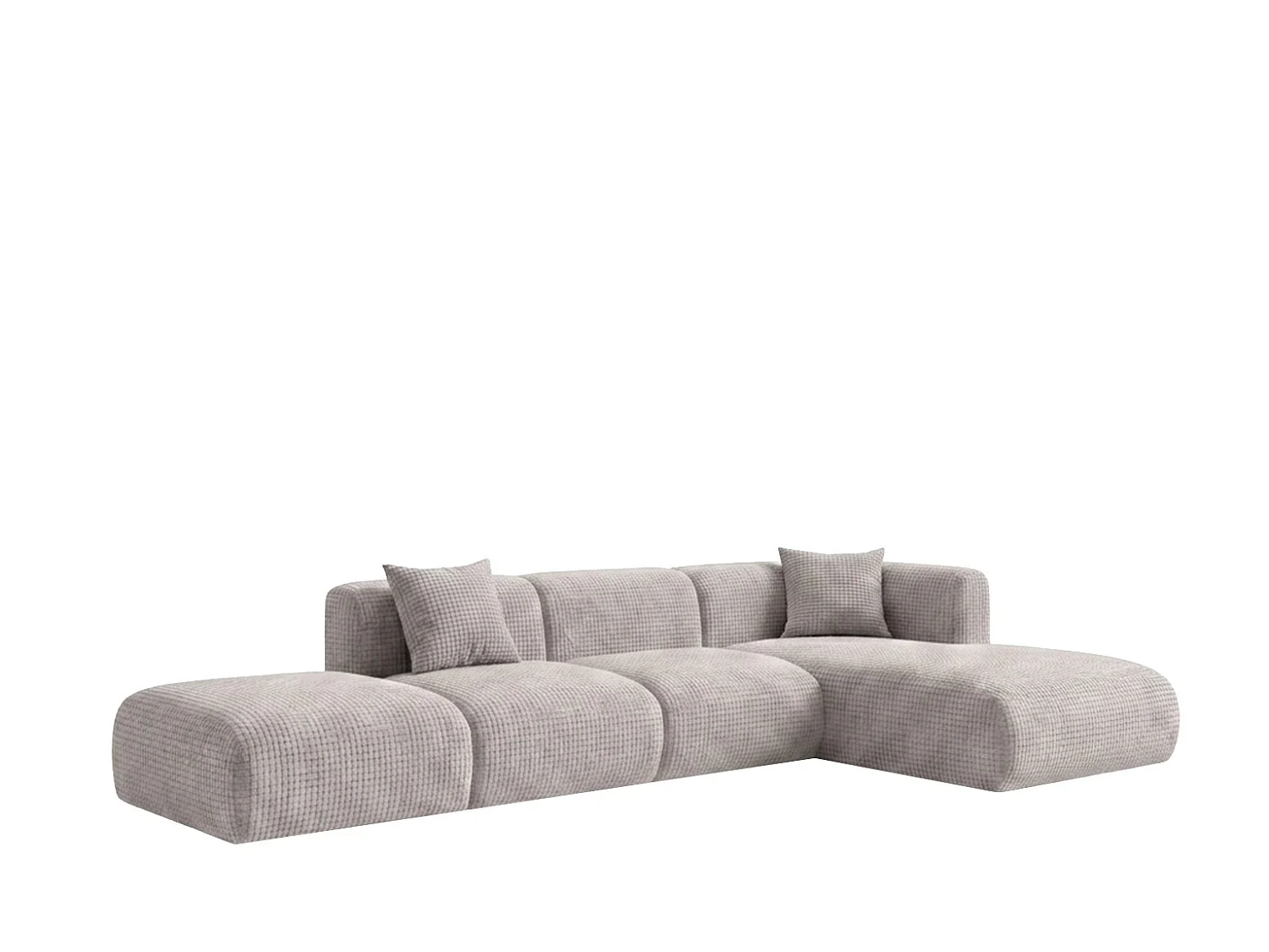 Canapé d’angle en L avec pouf, tissu chenille Cremona, Gris clair, Droit, GRETA