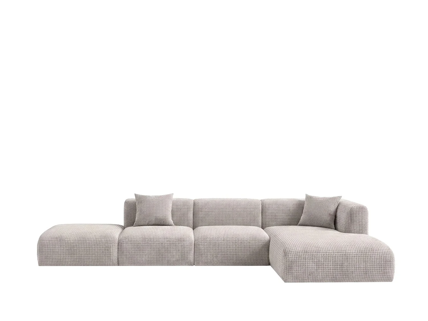 Canapé d’angle en L avec pouf, tissu chenille Cremona, Gris clair, Droit, GRETA
