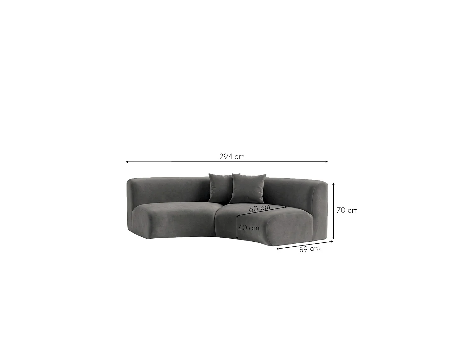 Sofa zaokrąglona, tkanina Velvet Bluvel, Popielaty, GRETA