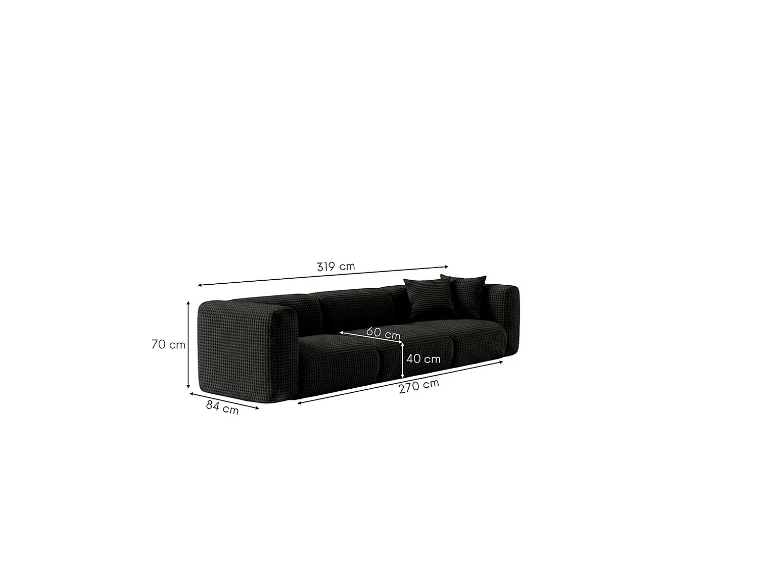 Sofa trzyosobowa, tkanina szenil Cremona, Antracytowy, GRETA