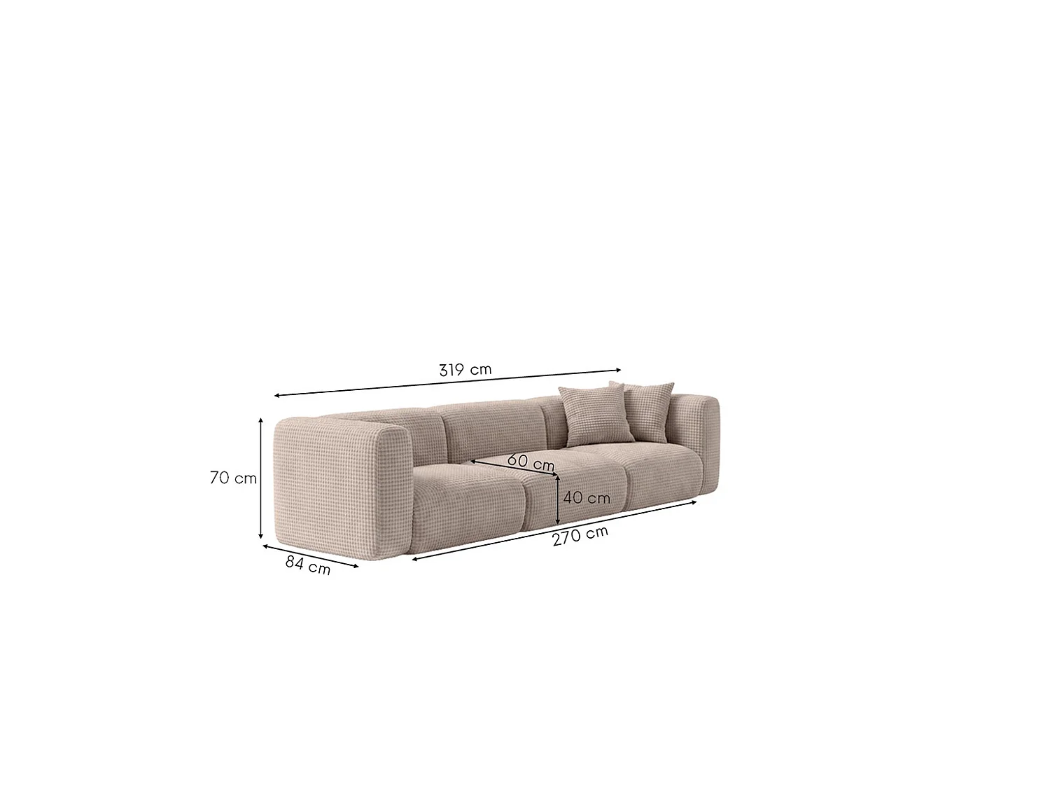 Sofa trzyosobowa, tkanina szenil Cremona, Beżowy, GRETA