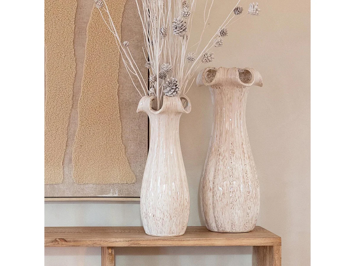Vase Corolle en Argile "Yves" 56cm Beige Clair